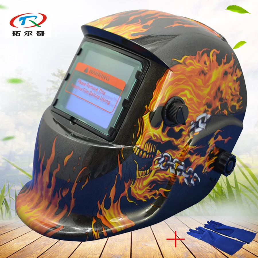 Tig Welding Helmet with long gloves solar and battery Arc Mag Welder