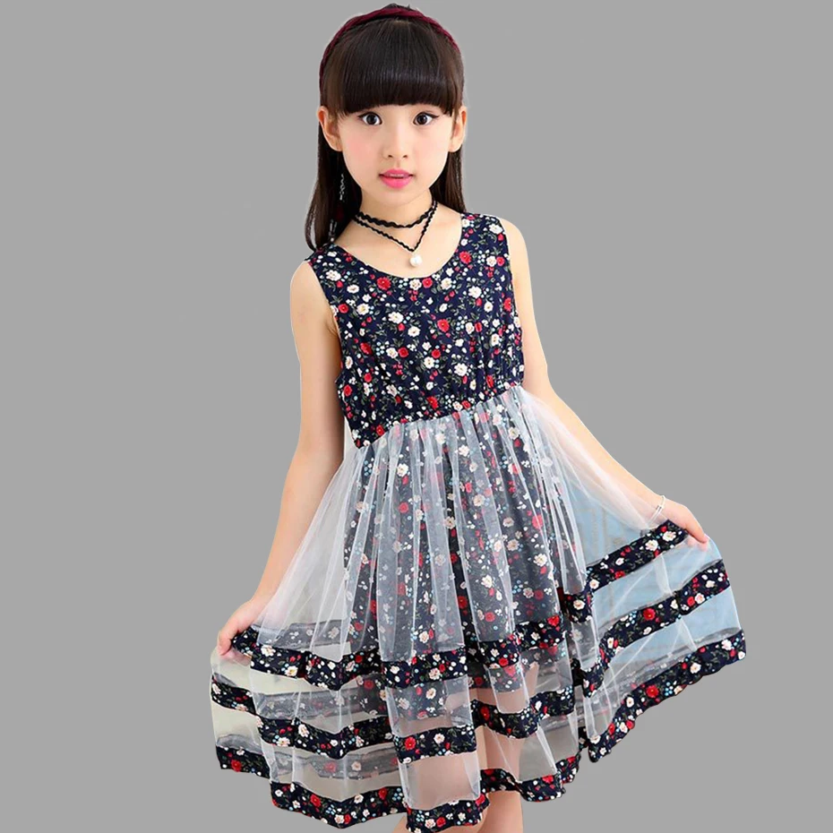 Летние платья для девочек; Повседневное платье без рукавов с цветочным рисунком для девочек; детская одежда для подростков; сарафан для девочек 6, 8, 10, 12, 14 лет