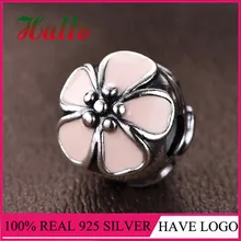 925 Серебряный цветок эмалированные бусины с цветами для женщин браслет подходящие амулеты Серебро 925 Ювелирное Украшение ручной работы