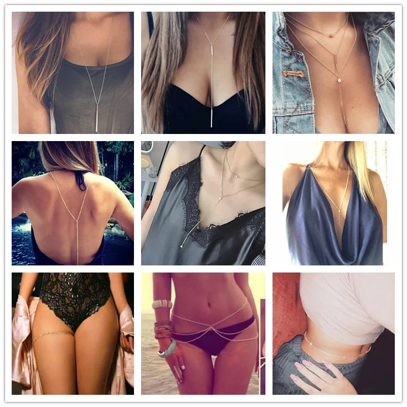 

Women Exaggerated Gold Color Beach Bikini Chain Summer Crystal Wedding Full Bra Belly Chain Necklace Body Jewelry Wholesale x79