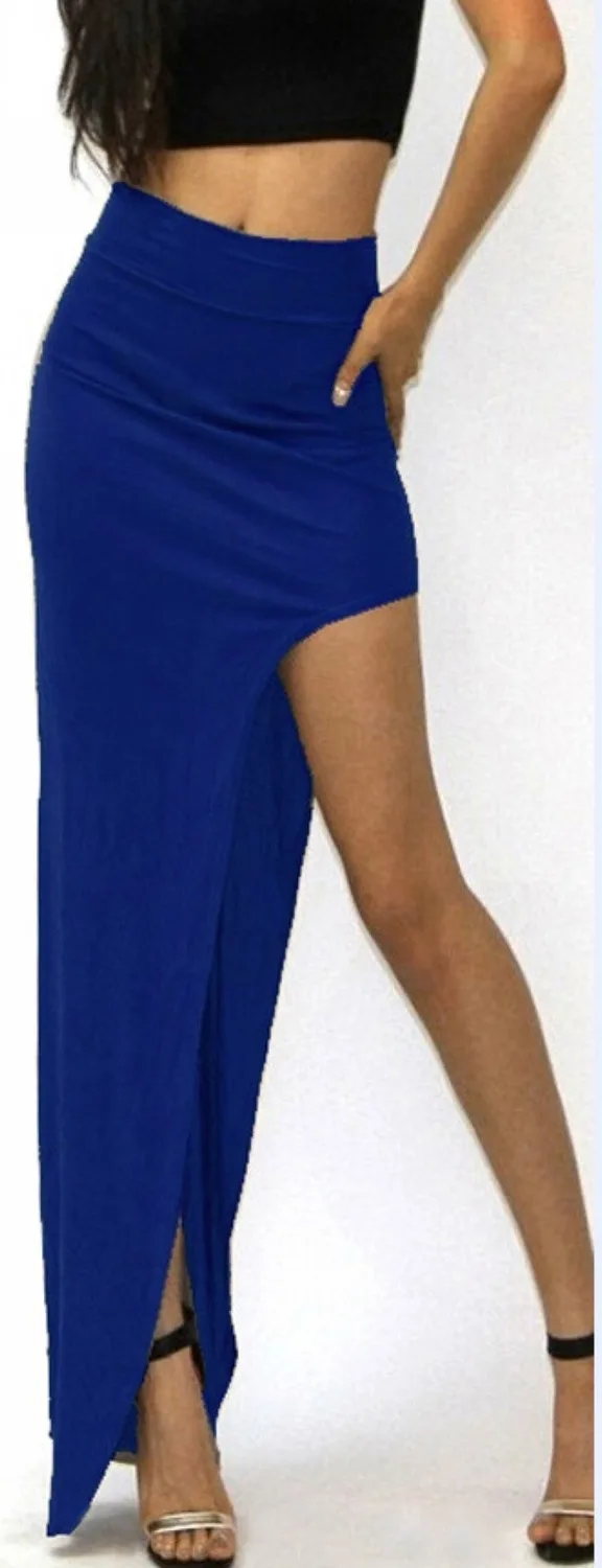 Новые модные летние сексуальные женские длинные юбки леди разрез сбоку юбка длинная Макси юбка хаки/черный свободный размер - Цвет: royalblue