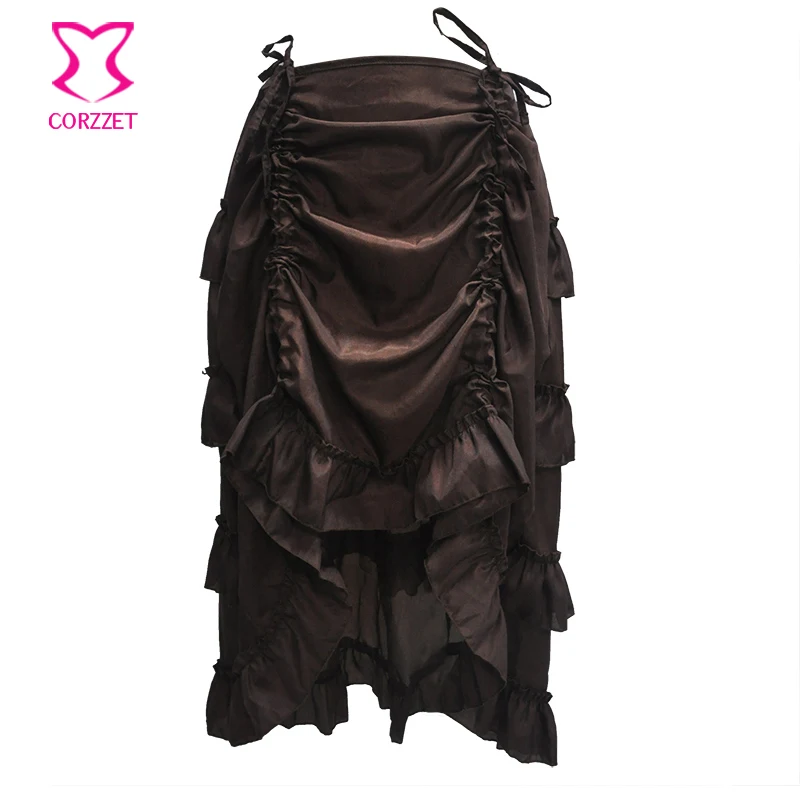 Fashion Black Cascaded Ruffle Chiffon Victorian Women Skirt with Front Short Back Long Sexy Gothic Skirts For Steampunk Courtue