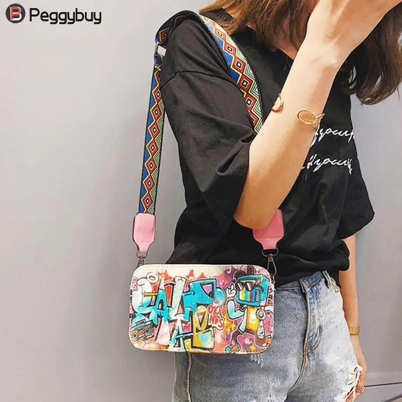 Hip hop Women Cross Body Bags High Quality Graffiti Bag PU Leather