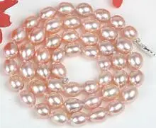 

Handmade Pearl Jewelry Genuine 7x8mm Oval Natural Peach Pink Cultured Freshwater Pearl Choke Necklace New Free Shipping