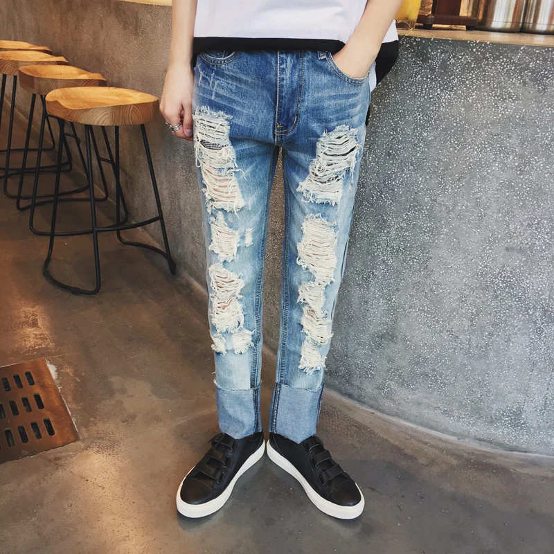 

2016 British street skateboard ripped jeans N07 P70