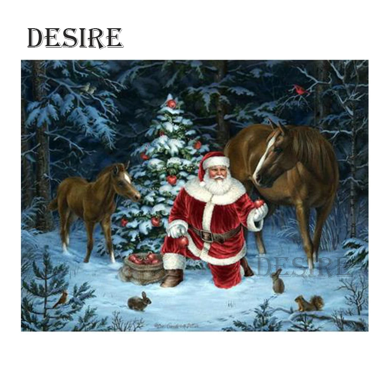 EASHRU Diamond Painting Cross Stitch Santa Claus Snow Tree House Square Mosaic Picture Rhinestone DIY Embroidery PT1892 | Дом и сад