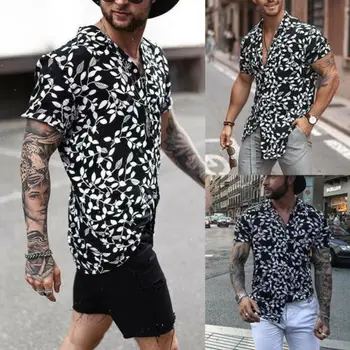 

Men Hawaiian Shirt Beach Flower Party Summer Holiday Fancy Tops Short Sleeve Tee