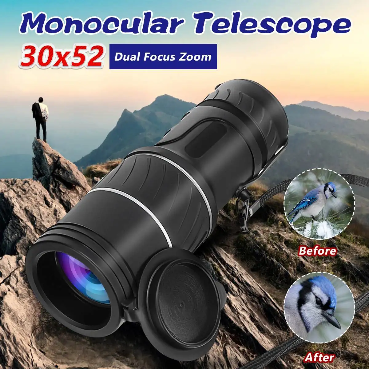 30x52 أحادي تلسكوب يوم و ليلة الرؤية 30x52 HD البصرية الحفل السفر في الهواء الطلق الصيد مع غطاء غبار 66 M/8000 M 30x52 أحادي تلسكوب يوم و ليلة الرؤية 30x52 HD البصرية الحفل السفر في الهواء الطلق الصيد مع غطاء غبار 66 M/8000 M