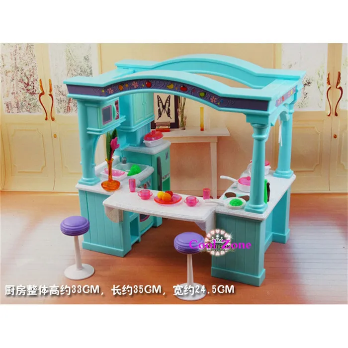 Супер большой размер зеленая открытая кухонная мебель для куклы Барби дом игрушки аксессуары - Цвет: As Picture