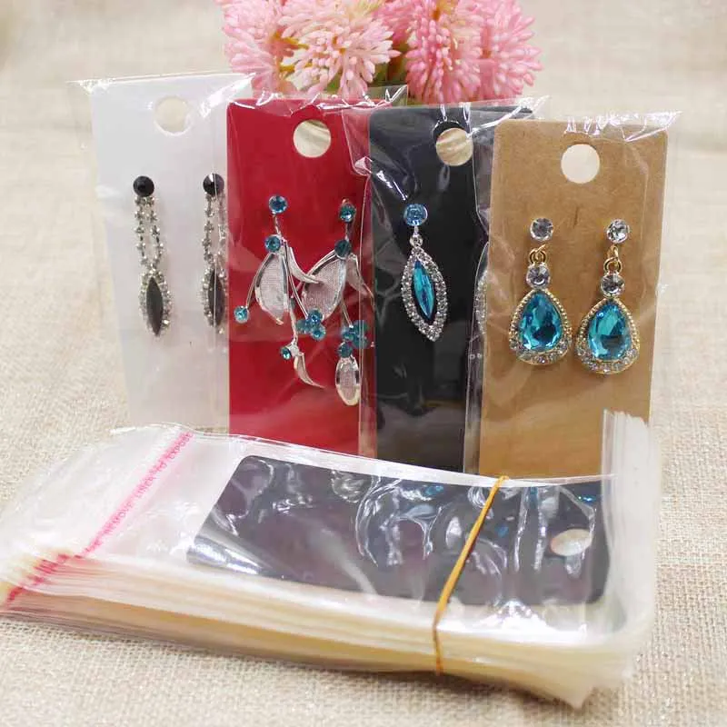 

4*9cm retangular white/black/red/kraft blank paper earring package hang tag card jewelry display card 100pcs+100pcs opp bag