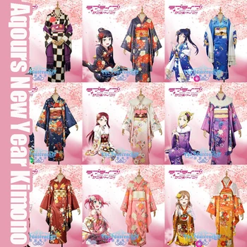 

Collection!Anime Love live Sunshine!! Aqours New Year Kimono Yoshiko Riko Kanan You Mari Chika Cosplay costume NEW 2017 FREE SHI