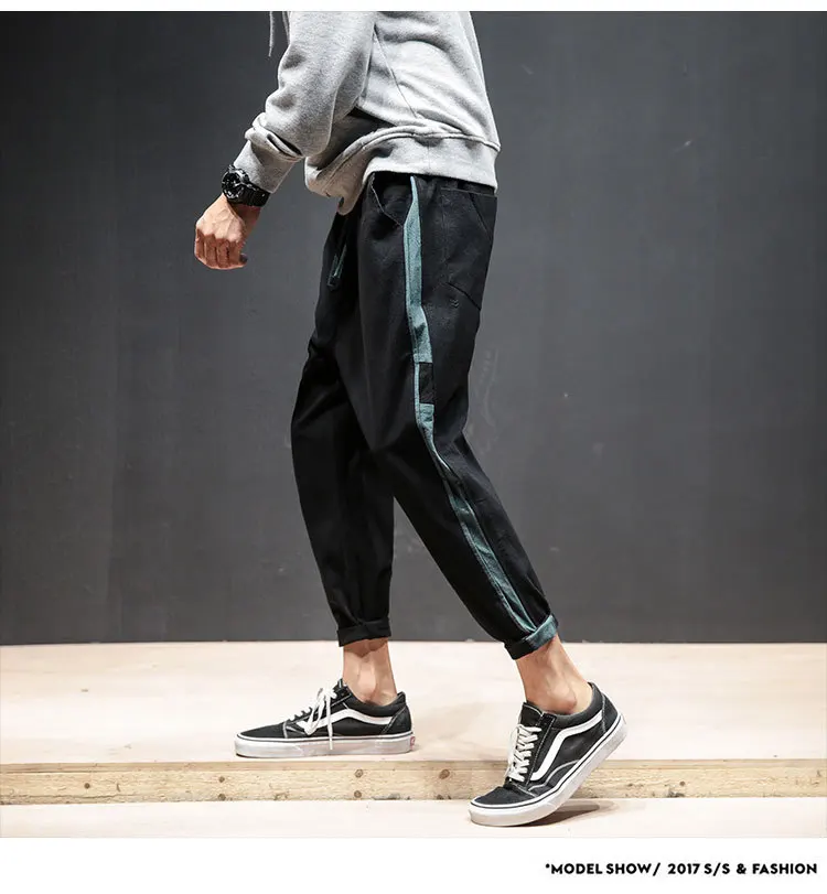 New Comfortable Cotton Pants Men Fashion Spring Side Stripe Patch Design Mens Baseball Pant Mid Waist Plus Size Men's Trousers 9