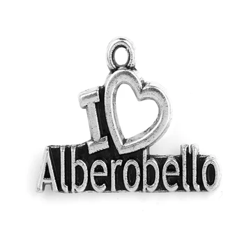 

50pcs Vintage Dangle For Bracelets Jewelry Charms Sports I Love Alberobello Jewelry Silver Zinc Alloy DIY Jewelry Charms