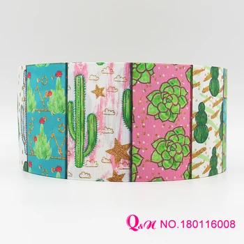 

Q&N ribbon 16mm 22mm 25mm 38mm 50mm 75mm cactus printed grosgrain ribbon webbing 50yards/roll for hair tie free shipping
