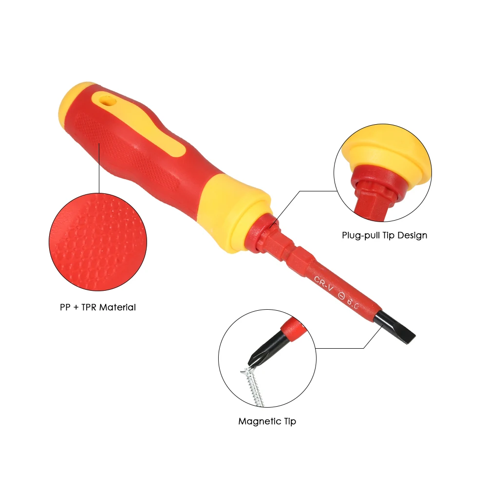 7 в 1 1000 в сменный изолированный Набор отверток с магнитными крестообразными и шлицевыми битами электрик ремонтный набор инструментов
