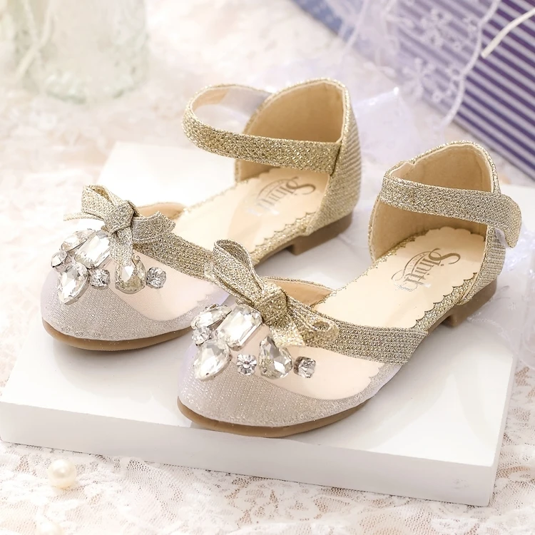 

2018 New Design Girls Performance Princess Dance PU Leather Shining Sparkling Rhinestones Crystal Shoes Soft Anti-slip Sole