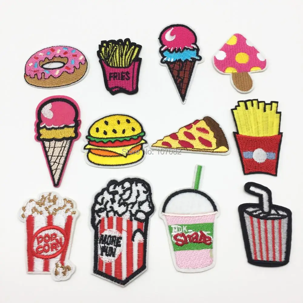 12pcs Food Clothes Patch Embroidered Patches Iron On Fabric Chips