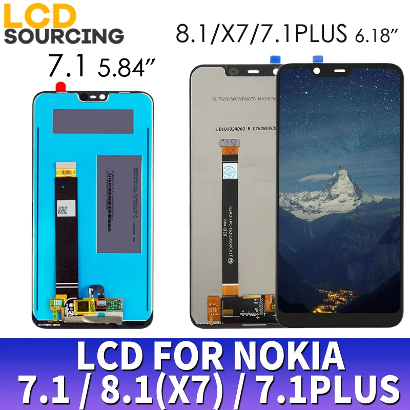 

For 6.18" Nokia X7 LCD Display Touch Screen Digitizer For Nokia 8.1 Display Assembly Replace For 5.84" Nokia 7.1 LCD 7.1 plus