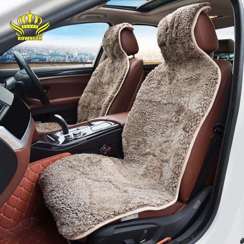 

ROWNFUR Brand Universal Car Seat Covers Sheepskin Fur Seat Cushion 2 pc Car Front Seat Or 1 pc Back Seat Automobiles Accessories