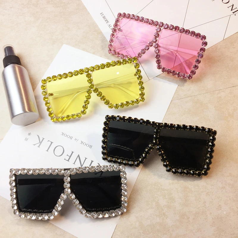Модные женские солнцезащитные очки с большими кристаллами, роскошные брендовые Геометрические Квадратные очки Oculos De Grau, женские очки