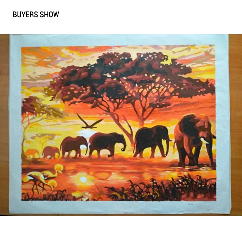CHENISTORY Sunset Elephants Animals DIY Painting By Numbers Modern Wall Art Hand Painted Acrylic Picture For Home Decor 40x50cm