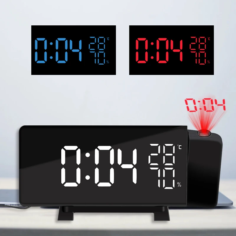 

New projection clock three-color projection radio clock LED temperature and humidity clock FM radio desk table clocks Fashion