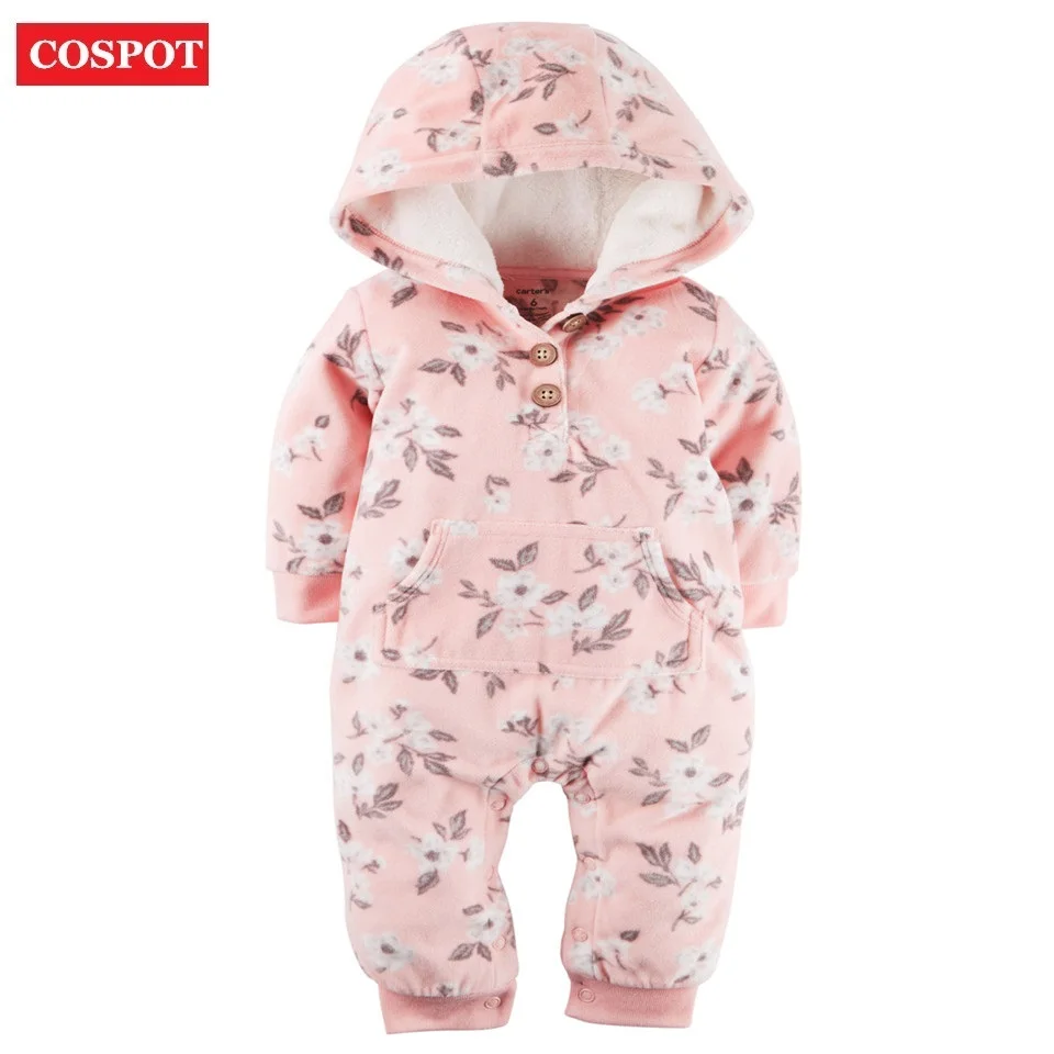 COSPOT/Коллекция 2019 года Детский комбинезон с капюшоном флисовый весенний в белый