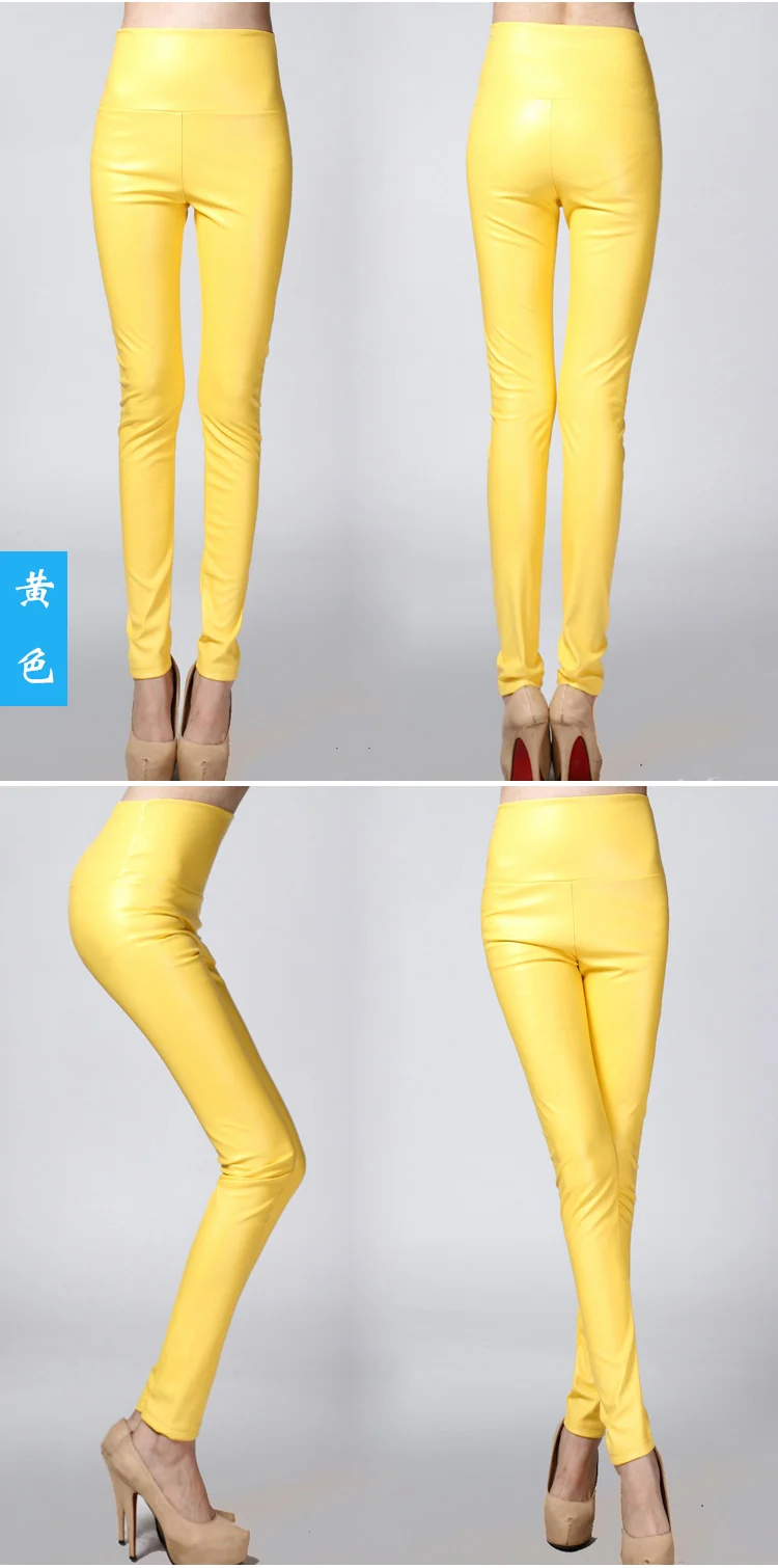 2017 New Spring Women Brand Clothing High Waist Slim Faux Leather Pants Lady Fashion Fleece Skinny PU Leather Trousers Leggings (14)