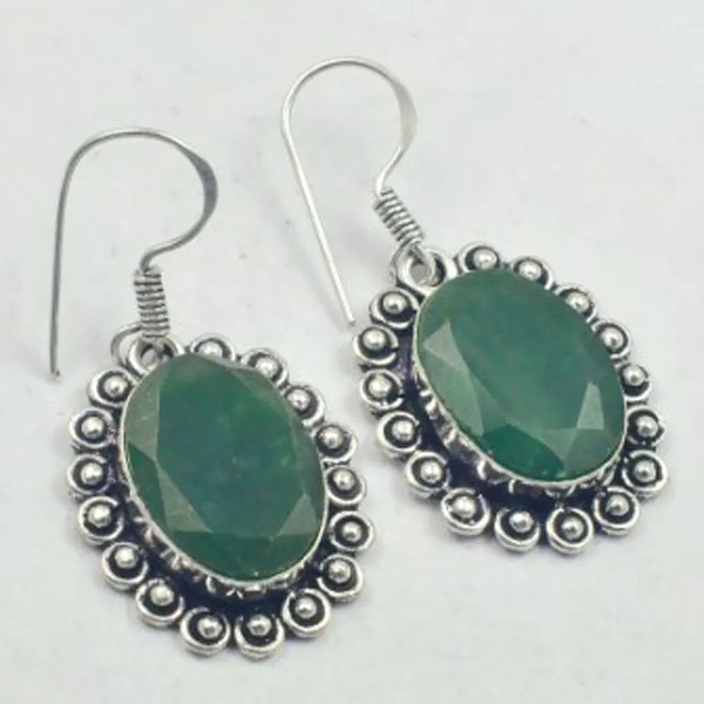 

Emeralds Earrings Silver Overlay over Copper, USA Size 44mm , E3518