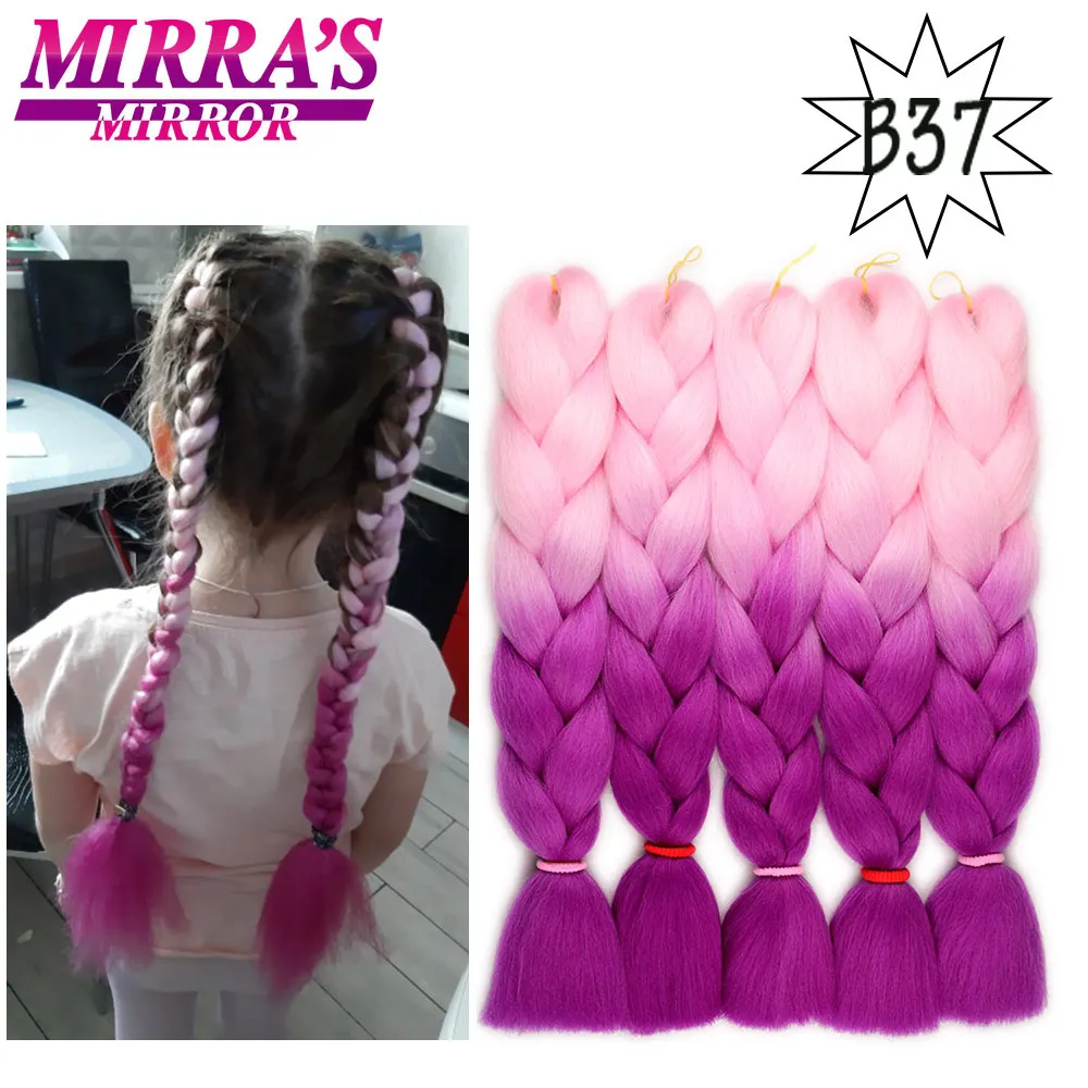 Mirra’s Mirror Crochet Jumbo Braid Hair Ombre Braiding Hair Extensions Colored Synthetic Braids Blue Hair 24inches Two Tone