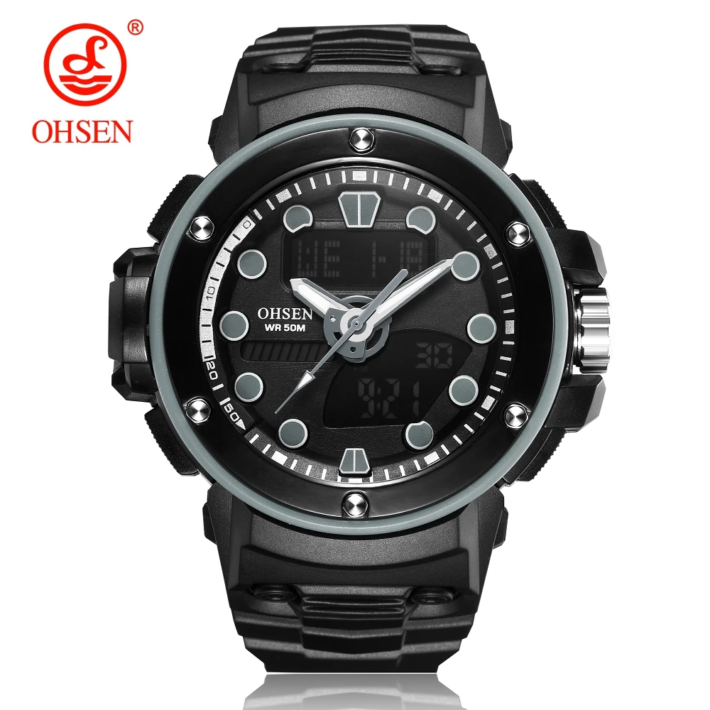 

NEW Arrival OHSEN Fashion Quartz Digital Watch Men LED Alarm Analog Sports Watch Men Silicone Strap Army Wristwatch Hombre Clock