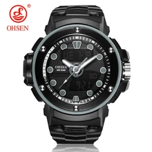 NEW Arrival OHSEN Fashion Quartz Digital Watch Men LED Alarm Analog Sports Watch Men Silicone Strap Army Wristwatch Hombre Clock ohsen 0739 led digital sport watch yellow