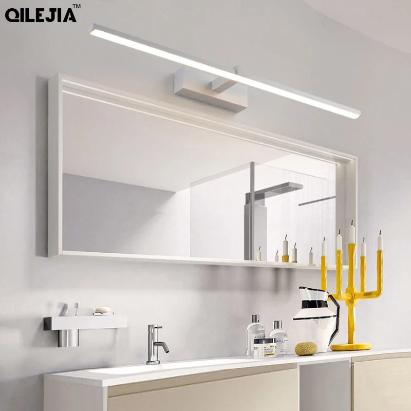 Светодиодный зеркальный светильник, настенные лампы для ванной комнаты, водонепроницаемая белая черная плоская светодиодная лампа, Современный внутренний настенный светильник, светильник для ванной комнаты, зеркало для макияжа