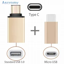 Ascromy 2 в 1 USB C OTG type C для mi cro USB адаптер для Xiaomi mi Mix 2 samsung Galaxy S8 Plus Note 8 Oneplus 5 LG G6 G5 type-C