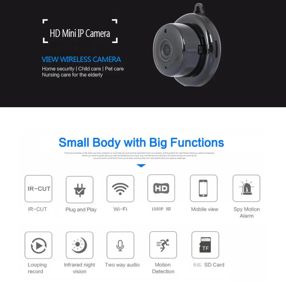 New 1pc 2.8mm Wireless Mini WIFI IP Camera Night Vision Smart Home Security Camcorders US/EU Plug Mayitr
