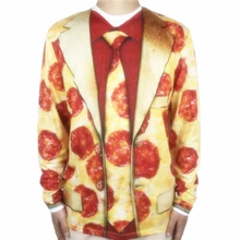 Funny Halloween Costume for Men Hilarious Pizza Tuxedo Printed Long Sleeve T Shirt Halloween Party Costumes Plus Size