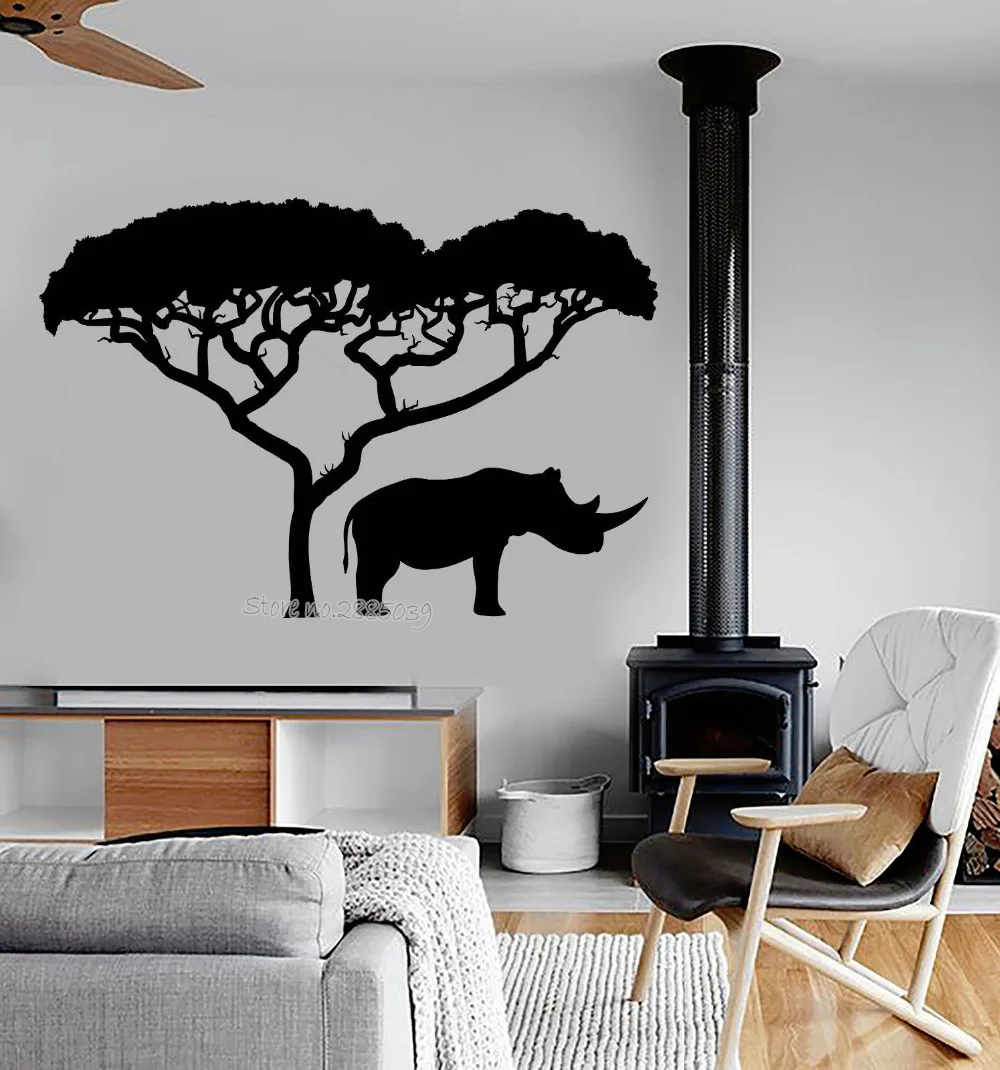 New Arrivals Vinyl Wall Decal Rhino African Nature Tree Landscape