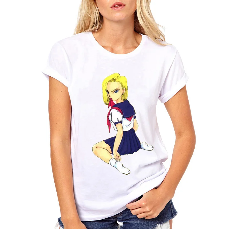 Футболка женская футболка dragon ball z harajuku camiseta mujer белая femme Bulma Artificial Man 18