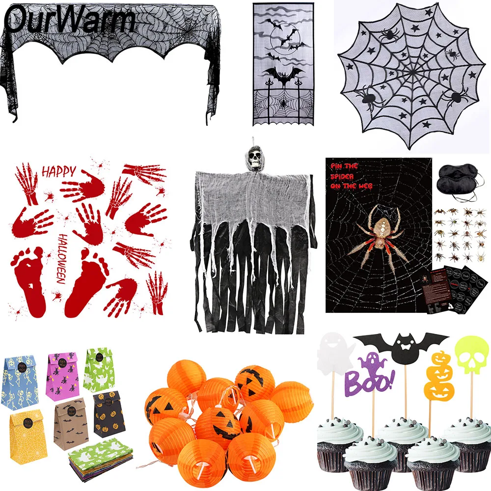 OurWarm Halloween Party Spider Game Pumpkin String Light Ghost Hanging Table Mat Treat Trick Horror Props Halloween Decorations