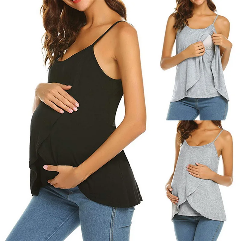 CYSINCOS Материнство женская футболка Топ Повседневный Топ без рукавов Топ для кормления грудью для беременных женщин Летняя Пижама для беременных Одежда Футболка