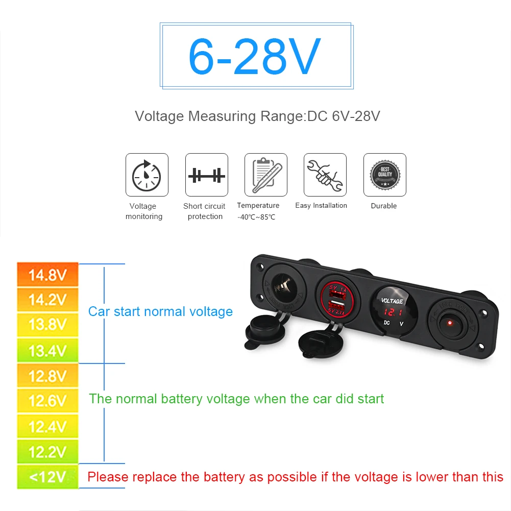 4 отверстия панель Переключатель база двойной USB Автомобильное зарядное устройство Вольтметр метр прикуриватель переключатель автомобильный Грузовик Лодка аксессуар 12-24 В