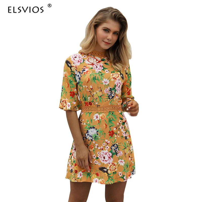 ELSVIOS Sexy summer Hollow Out Lace Patchwork font b Dress b font 2018 Summer font b