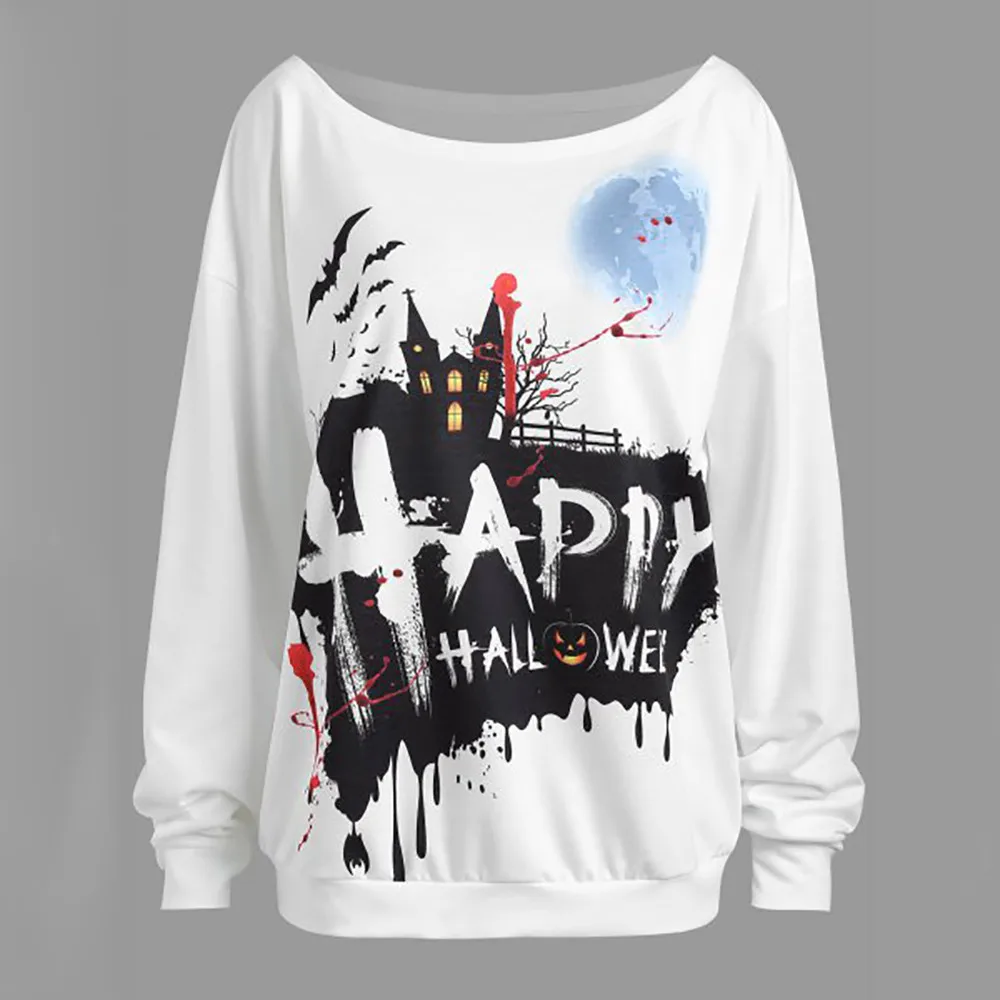 

Women Autumn And Winter Hoodies Casual Halloween Long Sleeve Round Neck Print Pullover Blouse Shirts Sweatshirt Tunic Outwear
