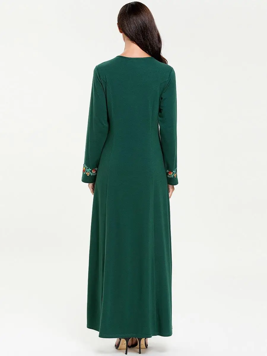 Длинное трикотажное платье с вышивкой Abaya Кафтан Макси халат для мусульманских
