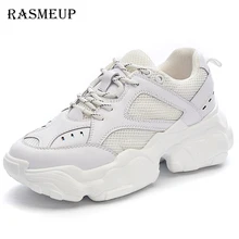 RASMEUP Mesh Breathable Women Chunky Sneakers 2019 Fashion Summer Women’s Platform Shoes Brand Trainers Ladies Footwear White