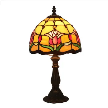 

8" Romantic Vintage Tiffany Art Tulip Glass Table Lamp for Foyer Bed Room Bar Apartment Glass Reading Light H 38cm 1055