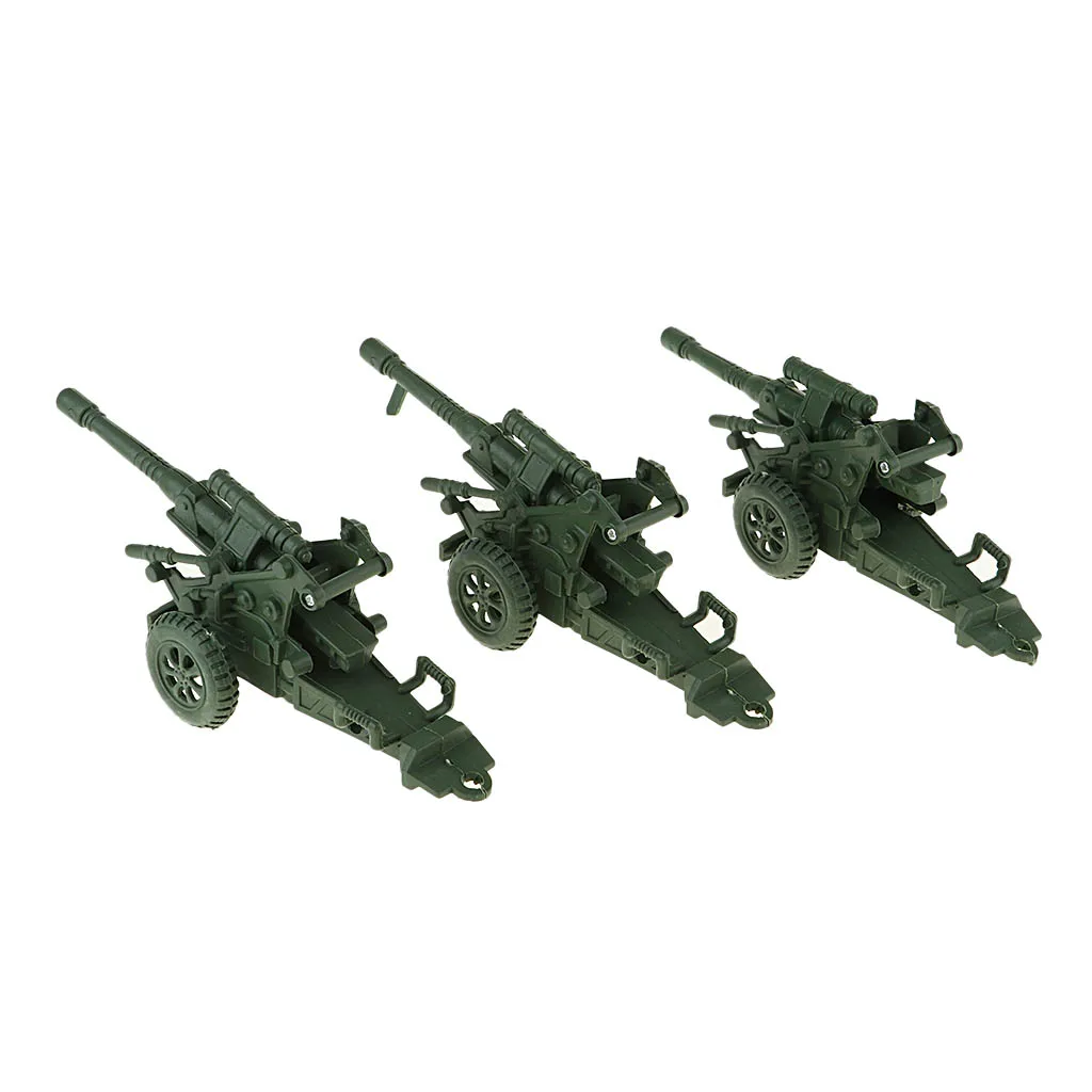 

3 Pcs Vintage Cannon Static Model Vehicle DIY Hobby Collectibles Green