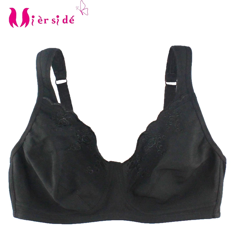

Mierside 13018 Plus Size Non-padded Bra Sexy Black bra Embroidery B C DD DDD E F full cup cotton bra