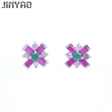 JINYAO модные корсс красные серьги с зеленым камнем для женщин циркониевые серьги-гвоздики свадебные аксессуары ювелирные изделия подарок brincos femme