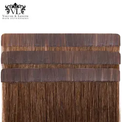 VL лента в Remy 100% Пряди человеческих волос для наращивания прямые волосы 50 г/упак. 18 ''ленты для волос утка шоколадно-коричневый 4 # VL04T18